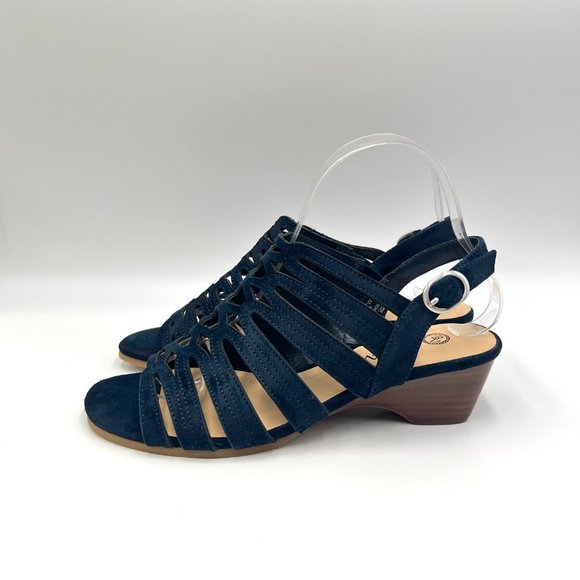 7W 7 WIDE Bella Vita Womens Taresa Navy‎ Blue Suede Cage Gladiator Sandals Shoes - Picture 6 of 13
